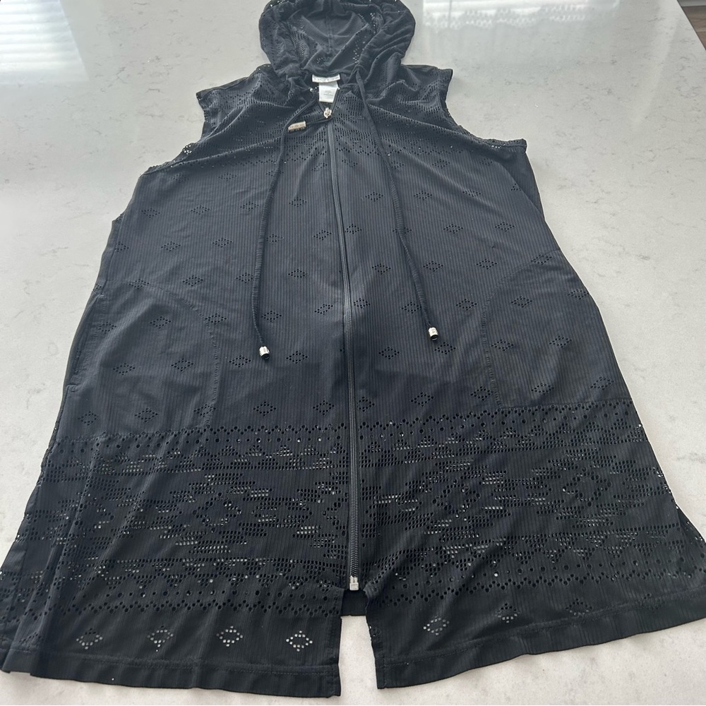 Dotti Black Hooded Swim Cover-Up Size Small